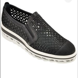 Pertini Loafer Laser Cut Leather Wedge Sneaker Flat Comfort Shoe Mesh Italy Blck